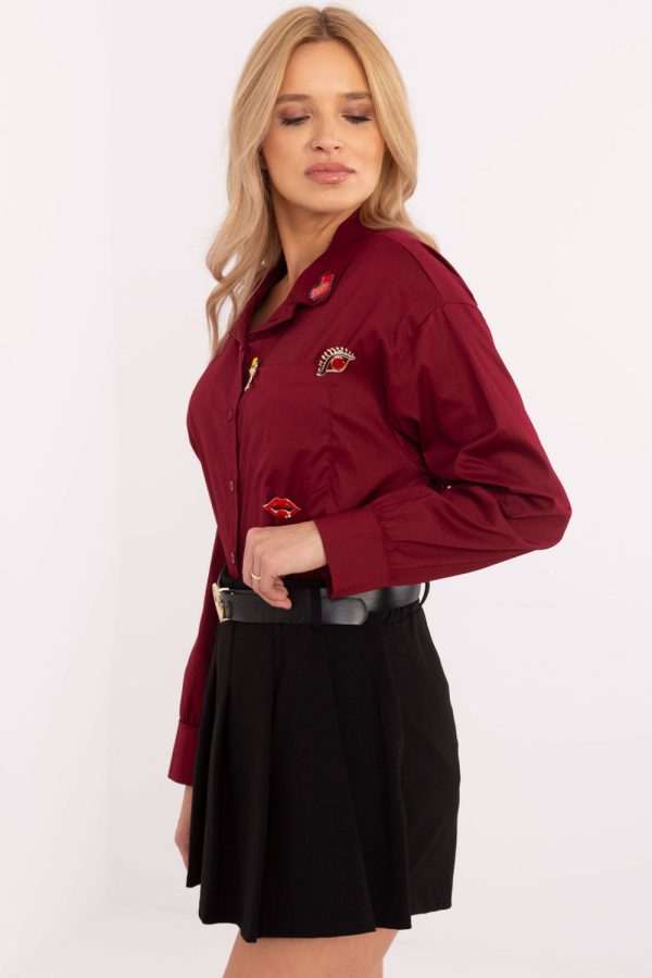 Red Long Sleeve Shirt in Shirts For Women with Cotton and Spandex