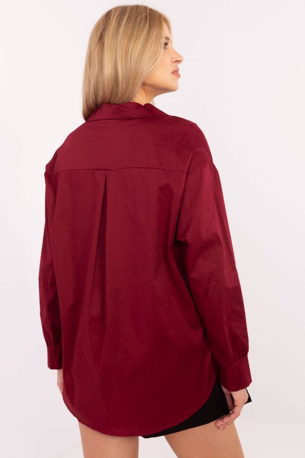 Red Long Sleeve Shirt in Shirts For Women with Cotton and Spandex