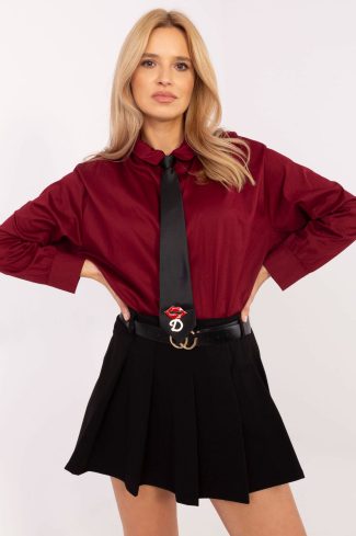 Red Long Sleeve Shirt in Shirts For Women with Cotton and Spandex