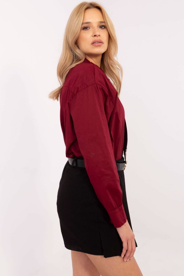 Red Long Sleeve Shirt in Shirts For Women with Cotton and Spandex