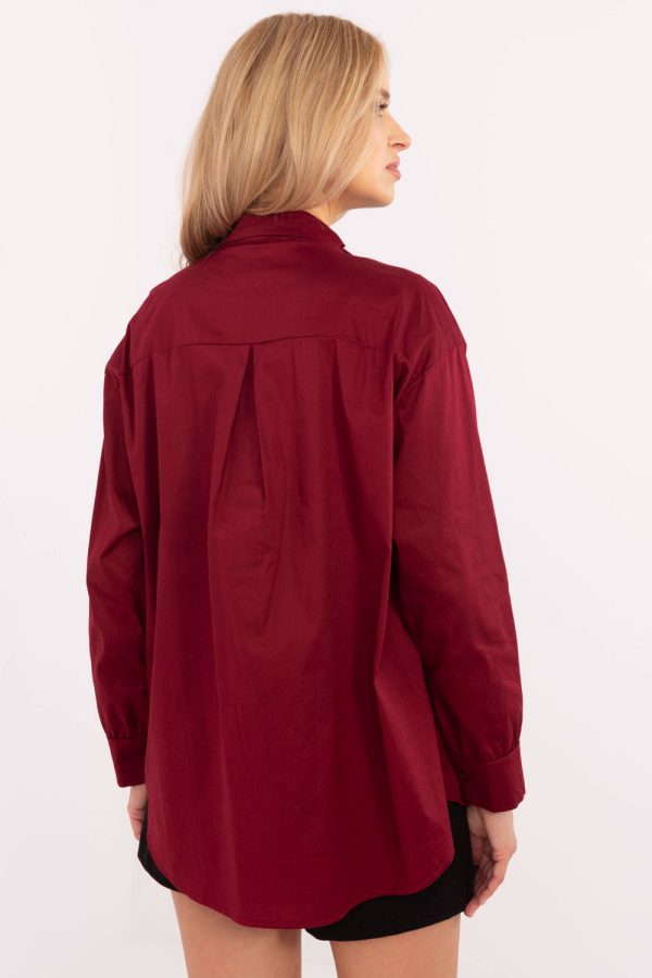 Red Long Sleeve Shirt in Shirts For Women with Cotton and Spandex