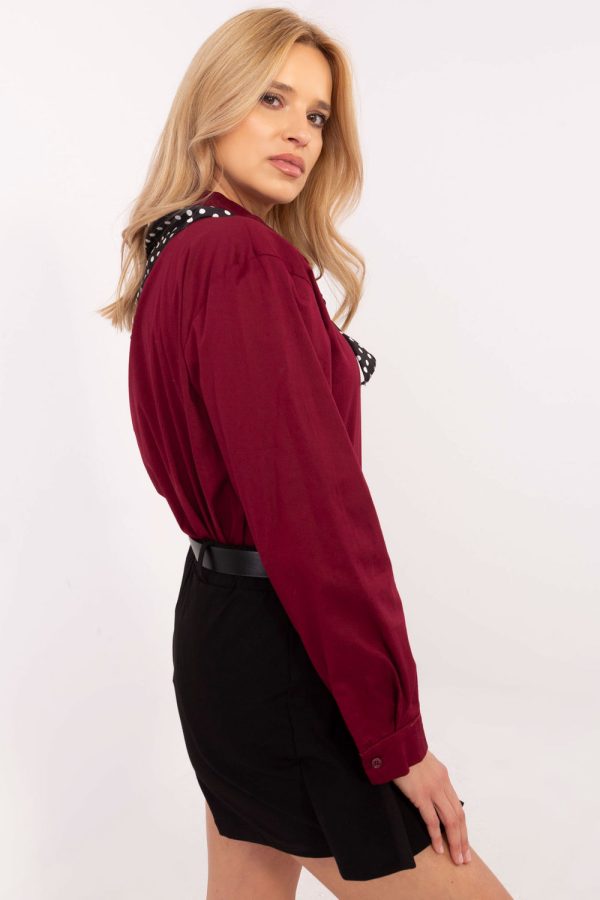 Red Long Sleeve Shirt in Shirts For Women with Cotton and Spandex