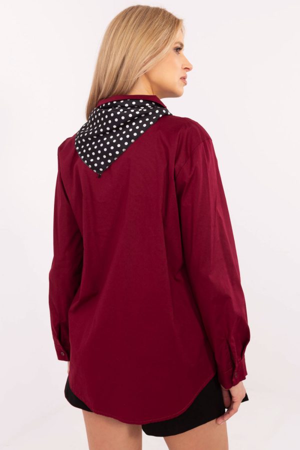 Red Long Sleeve Shirt in Shirts For Women with Cotton and Spandex