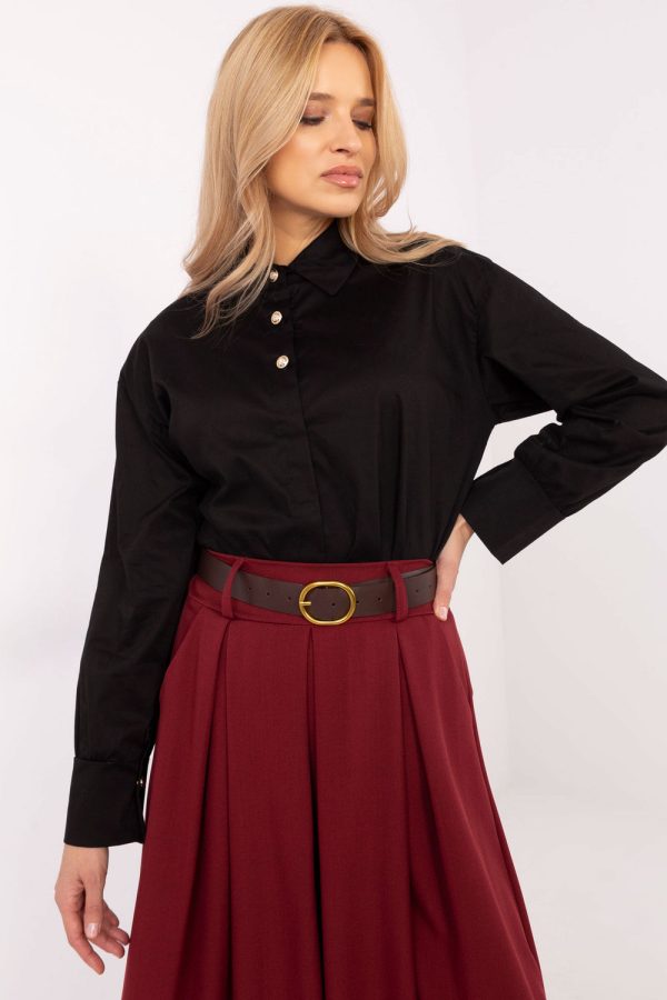 Black Long Sleeve Shirt in Shirts For Women with Cotton and Spandex