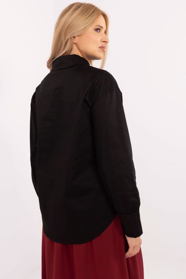 Black Long Sleeve Shirt in Shirts For Women with Cotton and Spandex