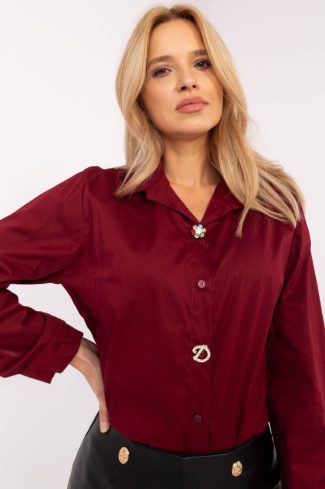 Red Long Sleeve Shirt in Shirts For Women with Cotton and Spandex