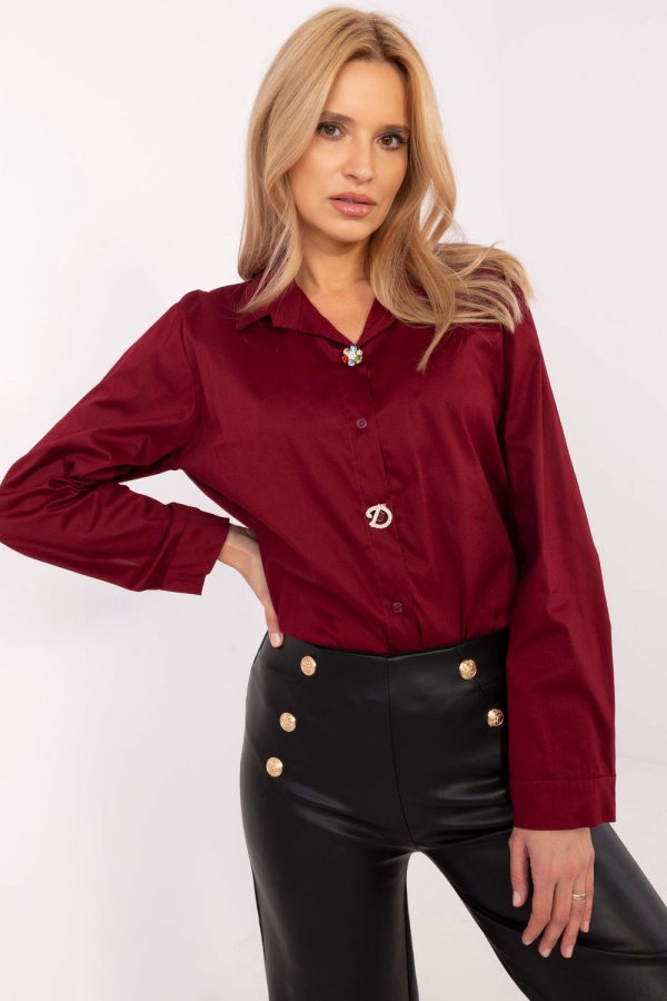Red Long Sleeve Shirt in Shirts For Women with Cotton and Spandex