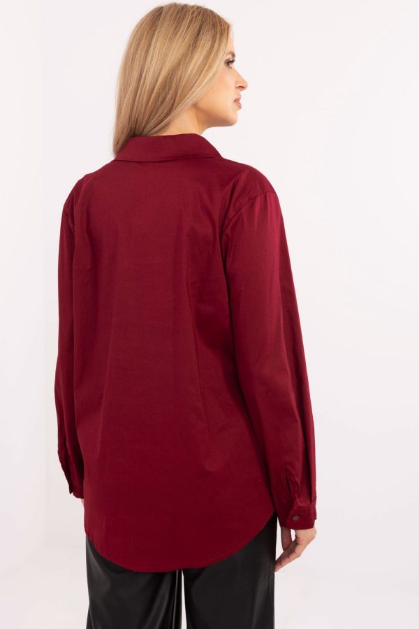 Red Long Sleeve Shirt in Shirts For Women with Cotton and Spandex