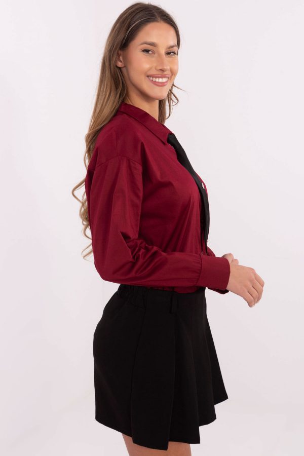 Red Long Sleeve Shirt in Shirts For Women with Cotton and Spandex