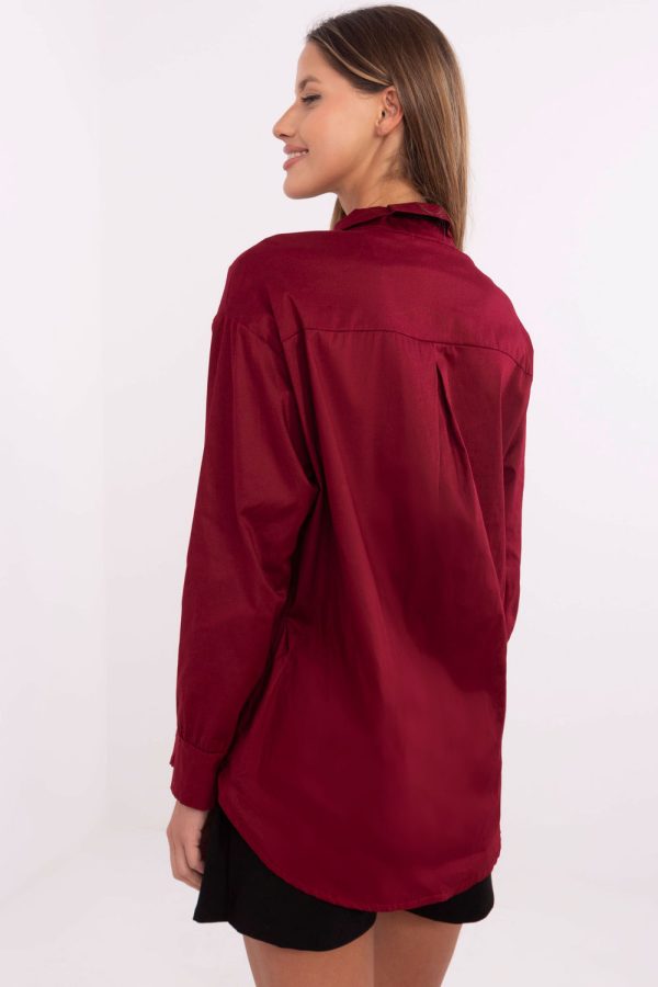 Red Long Sleeve Shirt in Shirts For Women with Cotton and Spandex