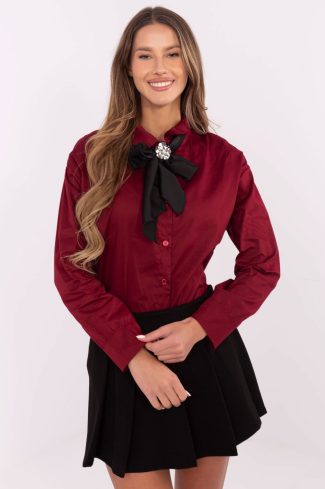 1051956 Red Long Sleeve Shirt in Shirts For Women with Cotton and Spandex
