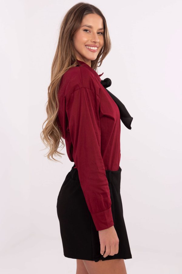 Red Long Sleeve Shirt in Shirts For Women with Cotton and Spandex