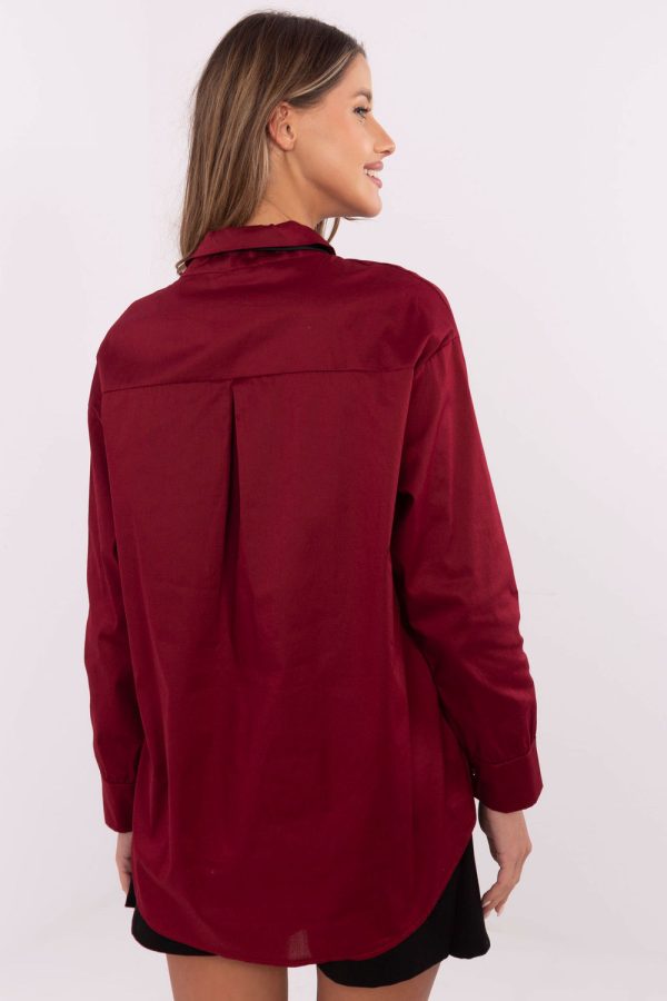 Red Long Sleeve Shirt in Shirts For Women with Cotton and Spandex