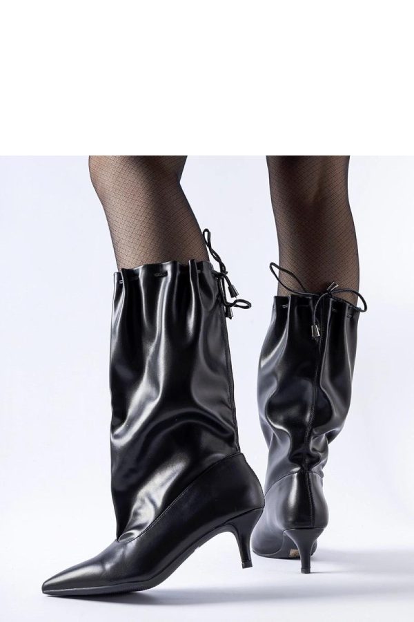 Black Stiletto Heeled Boots..Fabric and Heel Height