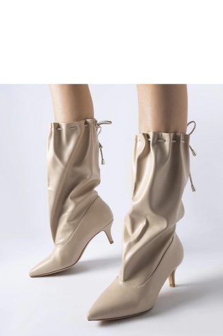 Beige Stiletto Heeled Boots....Fabric and Heel Height