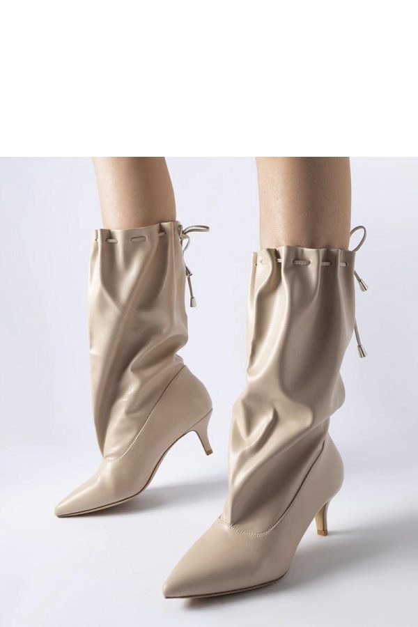 Beige Stiletto Heeled Boots....Fabric and Heel Height