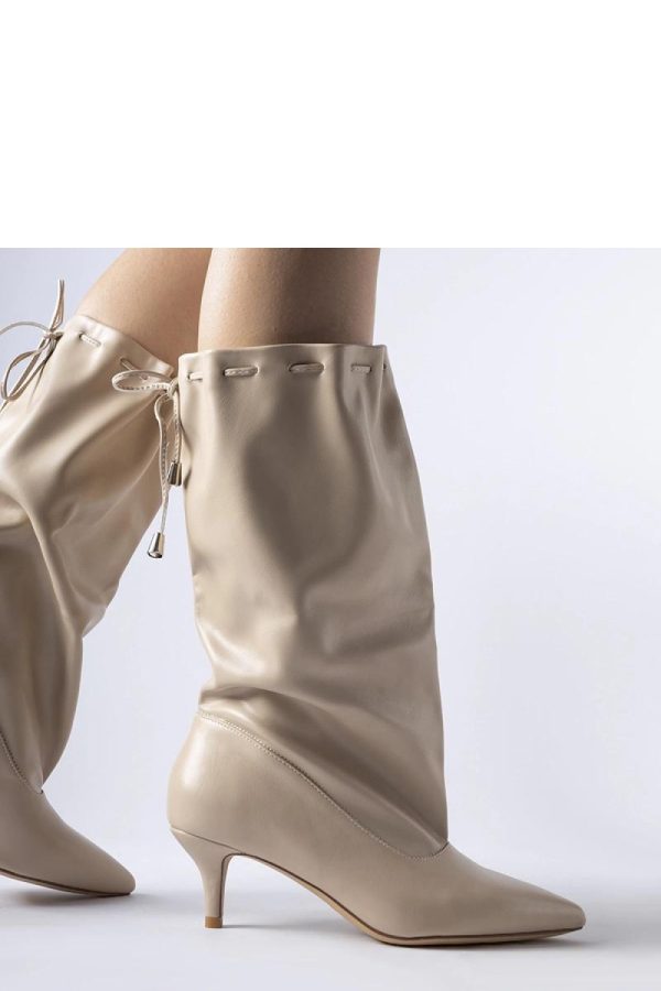 Beige Stiletto Heeled Boots....Fabric and Heel Height
