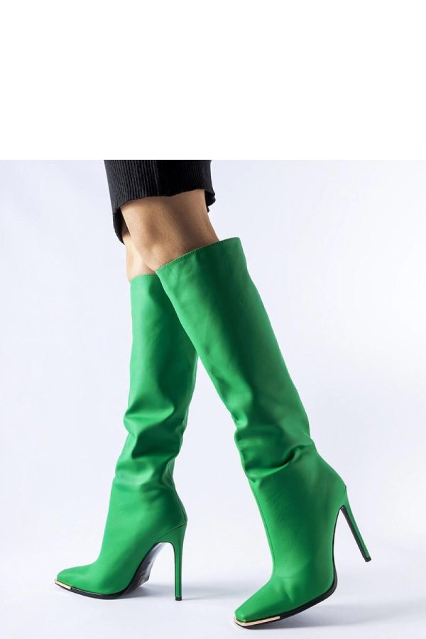 Green Stiletto Heeled Boots...Fabric and Heel Height