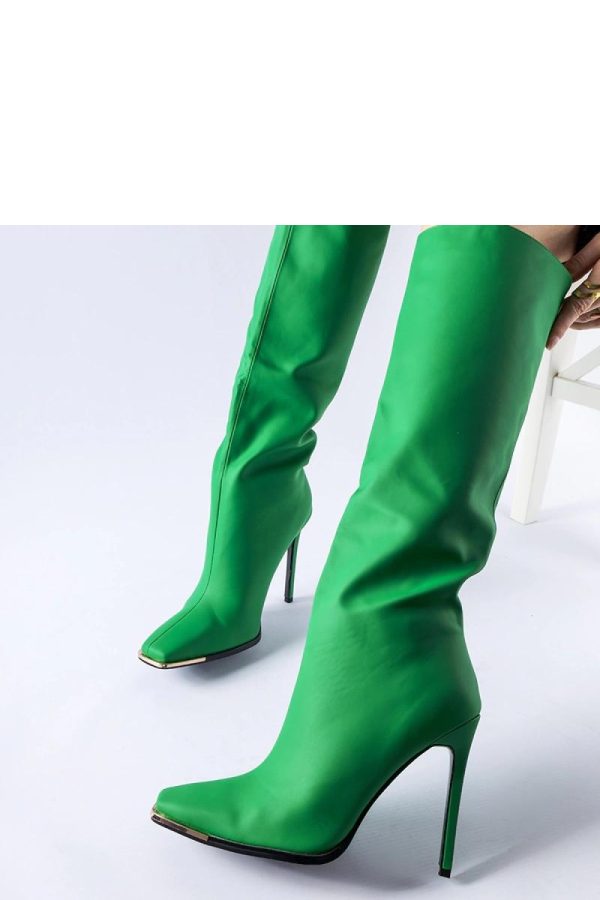Green Stiletto Heeled Boots...Fabric and Heel Height