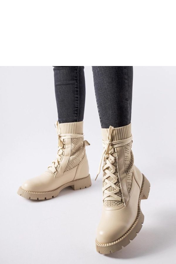 Beige Boots in Women`s Ankle Boots & Booties with Fabric and Heel Height