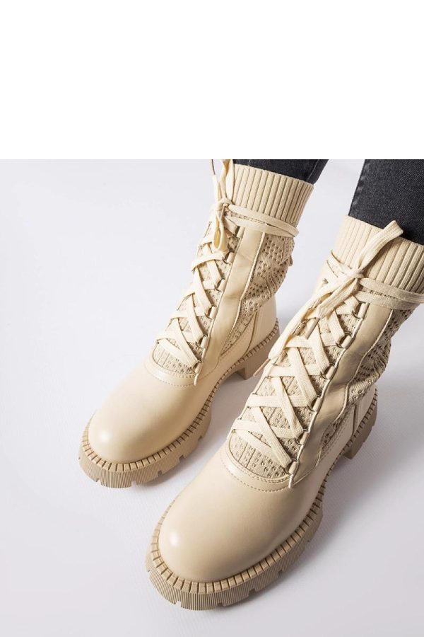 Beige Boots in Women`s Ankle Boots & Booties with Fabric and Heel Height