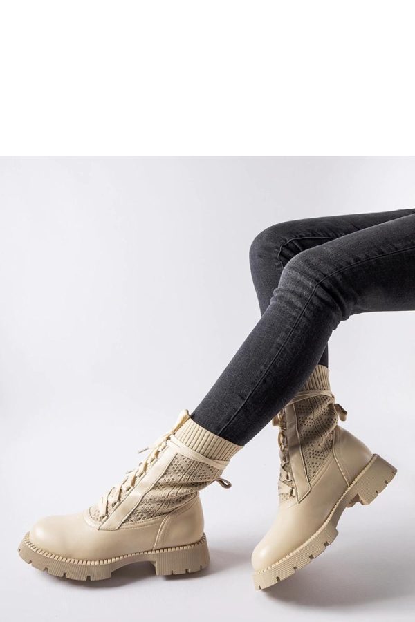 Beige Boots in Women`s Ankle Boots & Booties with Fabric and Heel Height