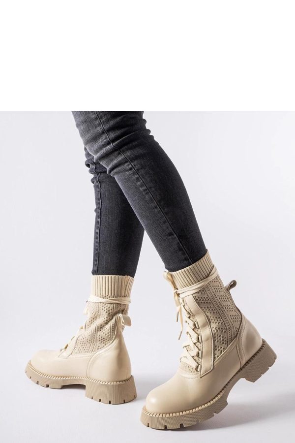 Beige Boots in Women`s Ankle Boots & Booties with Fabric and Heel Height