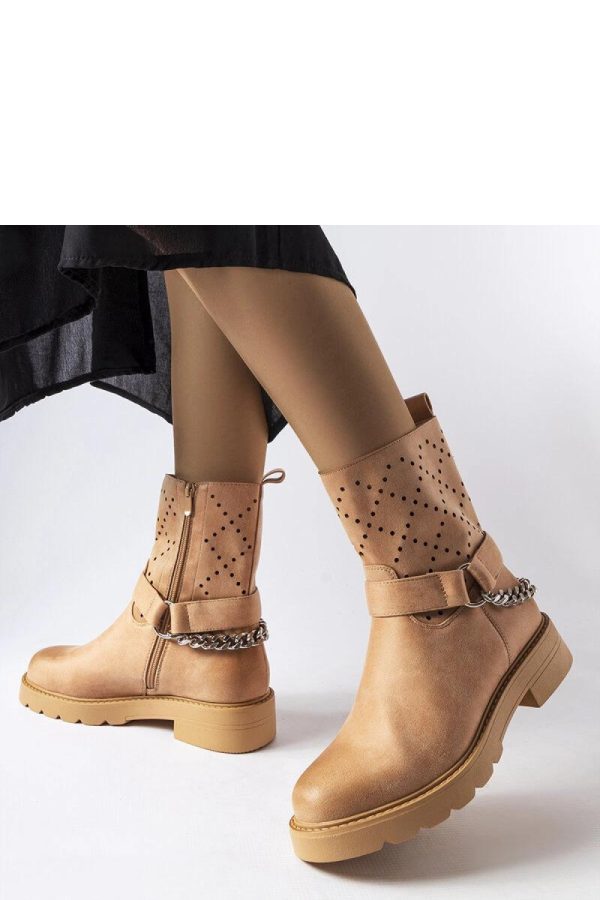Beige Boots in Women`s Ankle Boots & Booties with Fabric and Heel Height