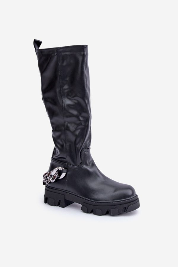 Black Thigh-Hight Boots in Over The Knee High Boots, Thigh High Boots with Fabric, Warmers, Footbed, Upper Height, Heel Height and Platform Height