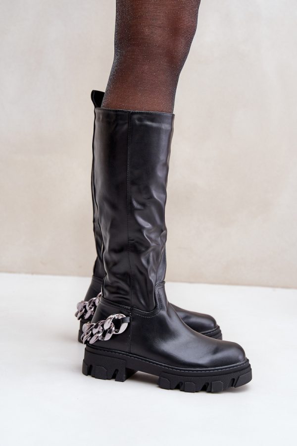 Black Thigh-Hight Boots in Over The Knee High Boots, Thigh High Boots with Fabric, Warmers, Footbed, Upper Height, Heel Height and Platform Height