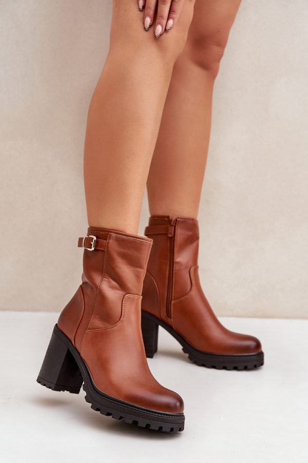 Brown Heel Boots in Women`s Ankle Boots & Booties with Fabric, Warmers, Footbed, Upper Height, Heel Height and Platform Height