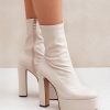 Beige Heel Boots in Women`s Ankle Boots & Booties with Fabric, Warmers, Footbed, Upper Height and Heel Height