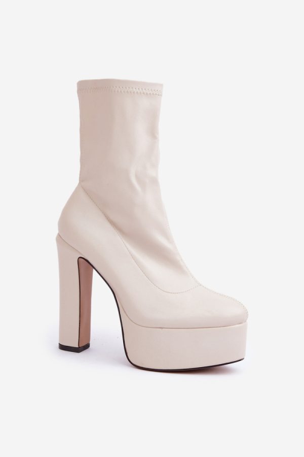 Beige Heel Boots in Women`s Ankle Boots & Booties with Fabric, Warmers, Footbed, Upper Height and Heel Height