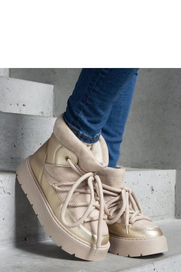 Beige Snow Boots in Women`s Ankle Boots & Booties with Fabric and Heel Height