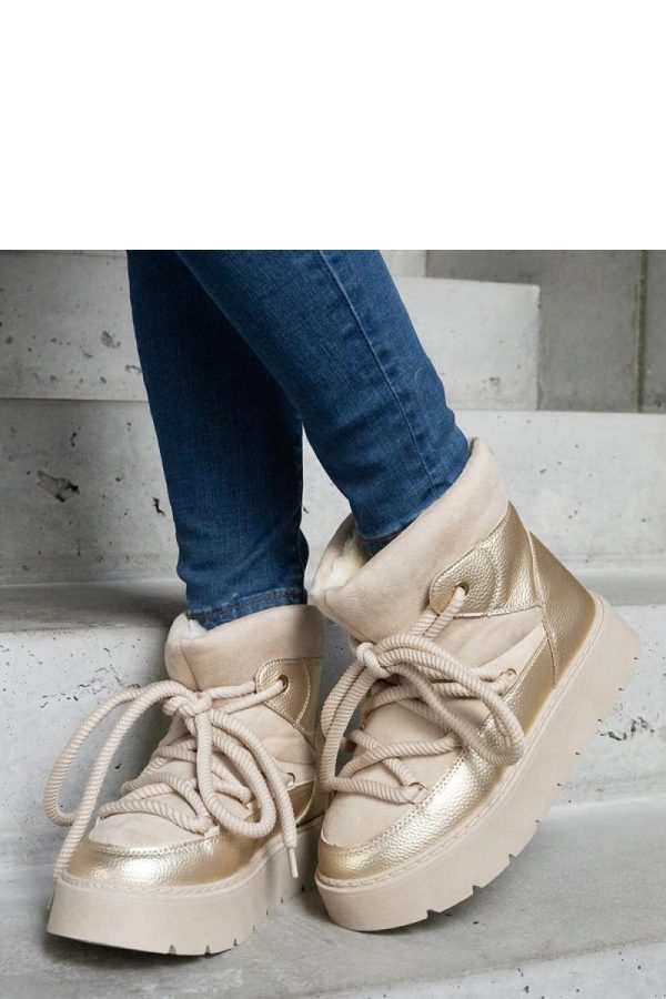 Beige Snow Boots in Women`s Ankle Boots & Booties with Fabric and Heel Height