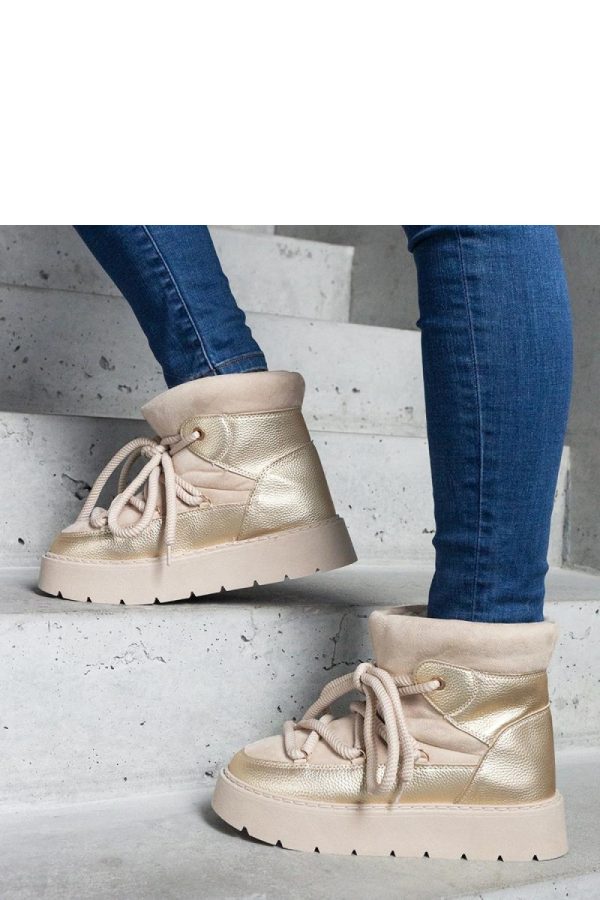 Beige Snow Boots in Women`s Ankle Boots & Booties with Fabric and Heel Height