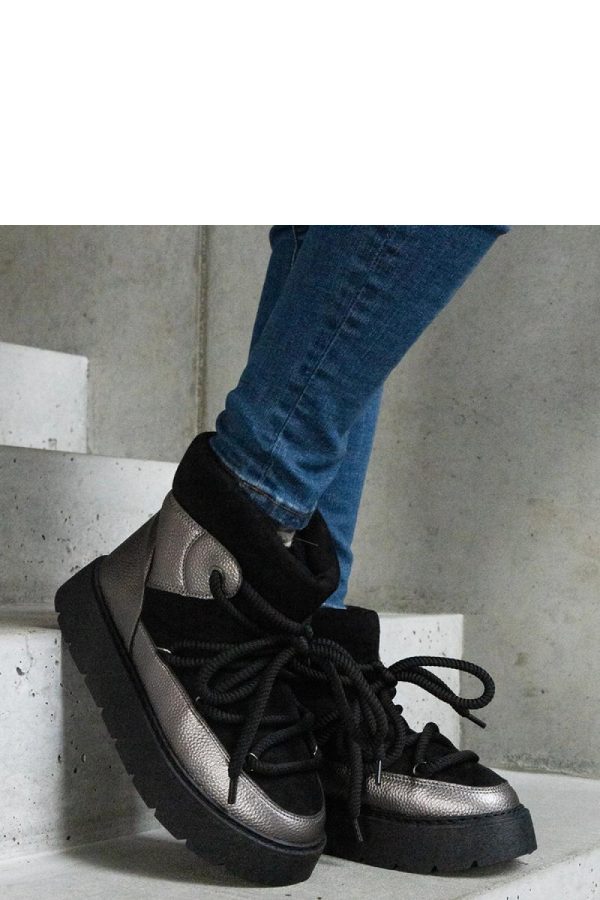 Black Snow Boots in Women`s Ankle Boots & Booties with Fabric and Heel Height