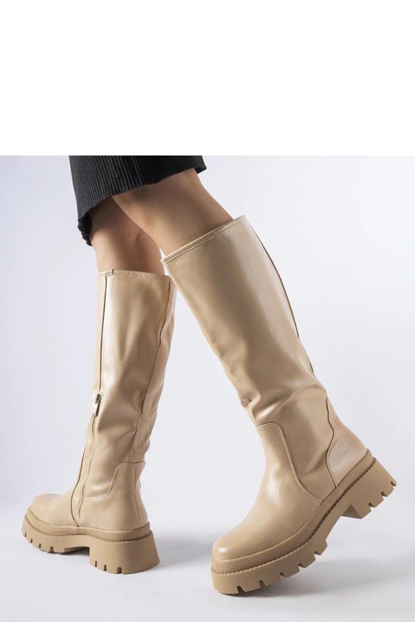 Beige Thigh-Hight Boots...Fabric and Heel Height
