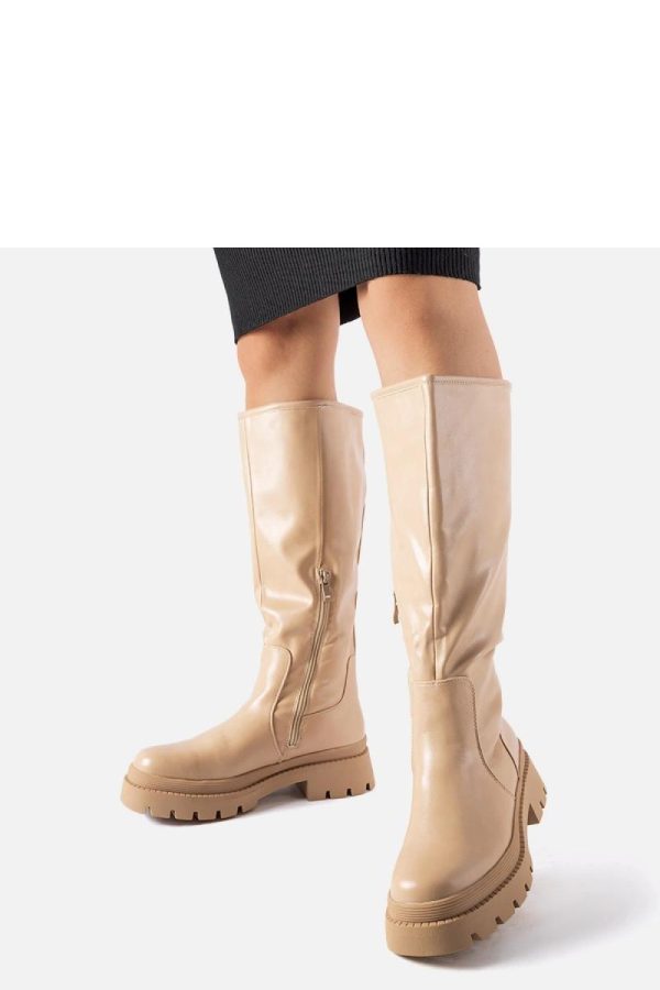 Beige Thigh-Hight Boots...Fabric and Heel Height