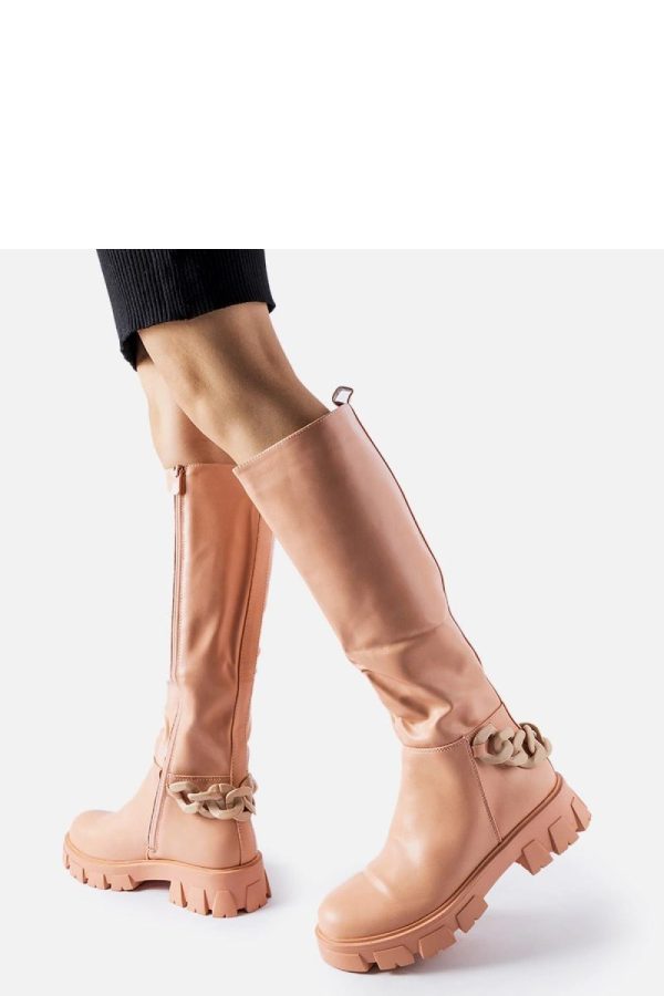 Pink Thigh-Hight Boots in Over The Knee High Boots, Thigh High Boots with Fabric and Heel Height