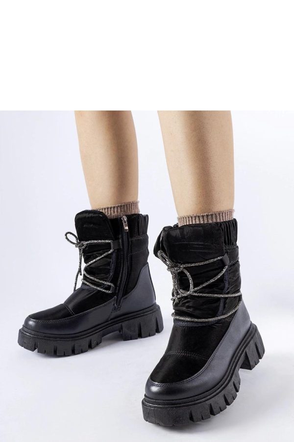 Black Snow Boots in Women`s Ankle Boots & Booties with Fabric and Heel Height