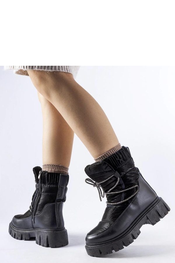 Black Snow Boots in Women`s Ankle Boots & Booties with Fabric and Heel Height