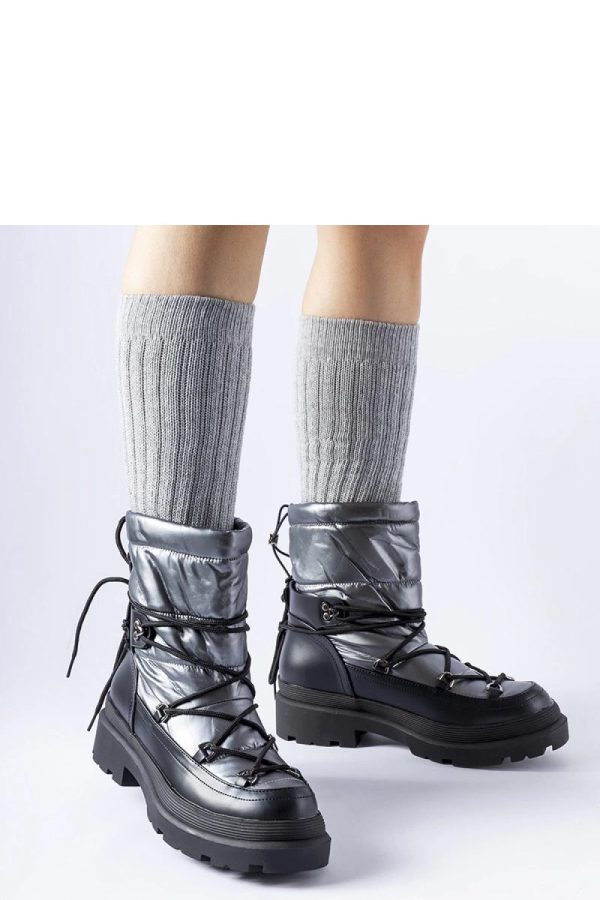 Grey Snow Boots in Women`s Ankle Boots & Booties with Fabric and Heel Height