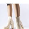 Beige Heel Boots in Women`s Ankle Boots & Booties with Fabric and Heel Height