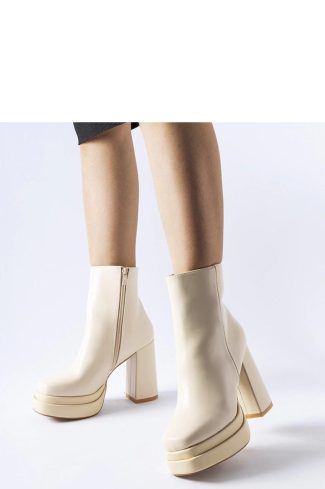 1053015 Beige Heel Boots in Women`s Ankle Boots & Booties with Fabric and Heel Height