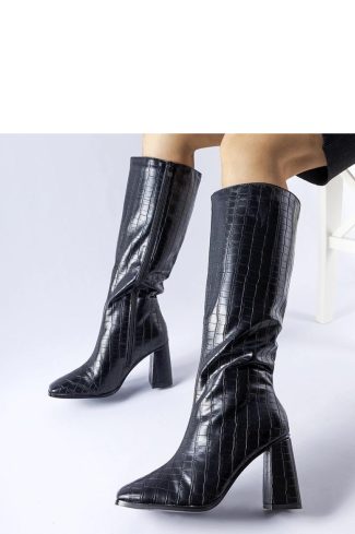 Black Heel Boots in Over The Knee High Boots, Thigh High Boots with Fabric and Heel Height