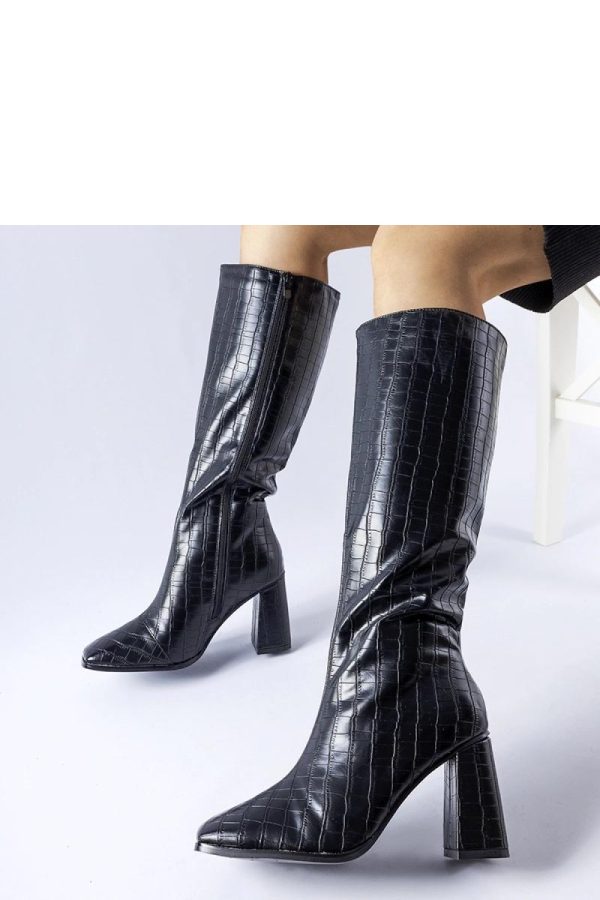 Black Heel Boots in Over The Knee High Boots, Thigh High Boots with Fabric and Heel Height