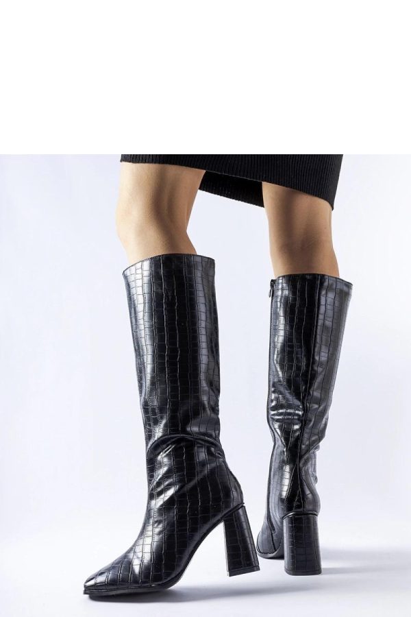 Black Heel Boots in Over The Knee High Boots, Thigh High Boots with Fabric and Heel Height