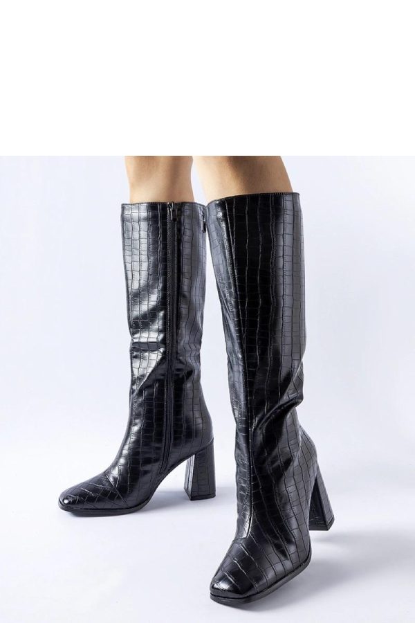 Black Heel Boots in Over The Knee High Boots, Thigh High Boots with Fabric and Heel Height