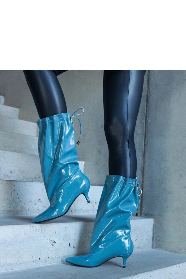 Blue Heel Boots in Women`s Ankle Boots & Booties with Fabric and Heel Height